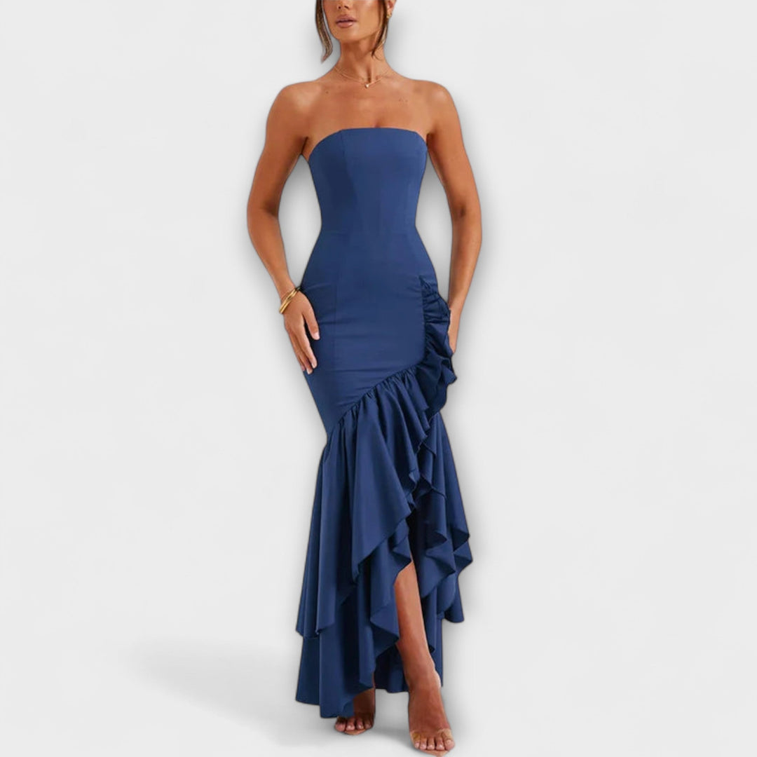 Zuri | Maxi dress with off-the-shoulder design and asymmetrical hem