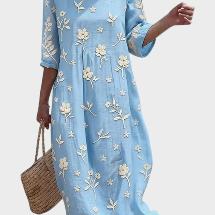 Maxine | Embroidered Mid-Sleeve Dress