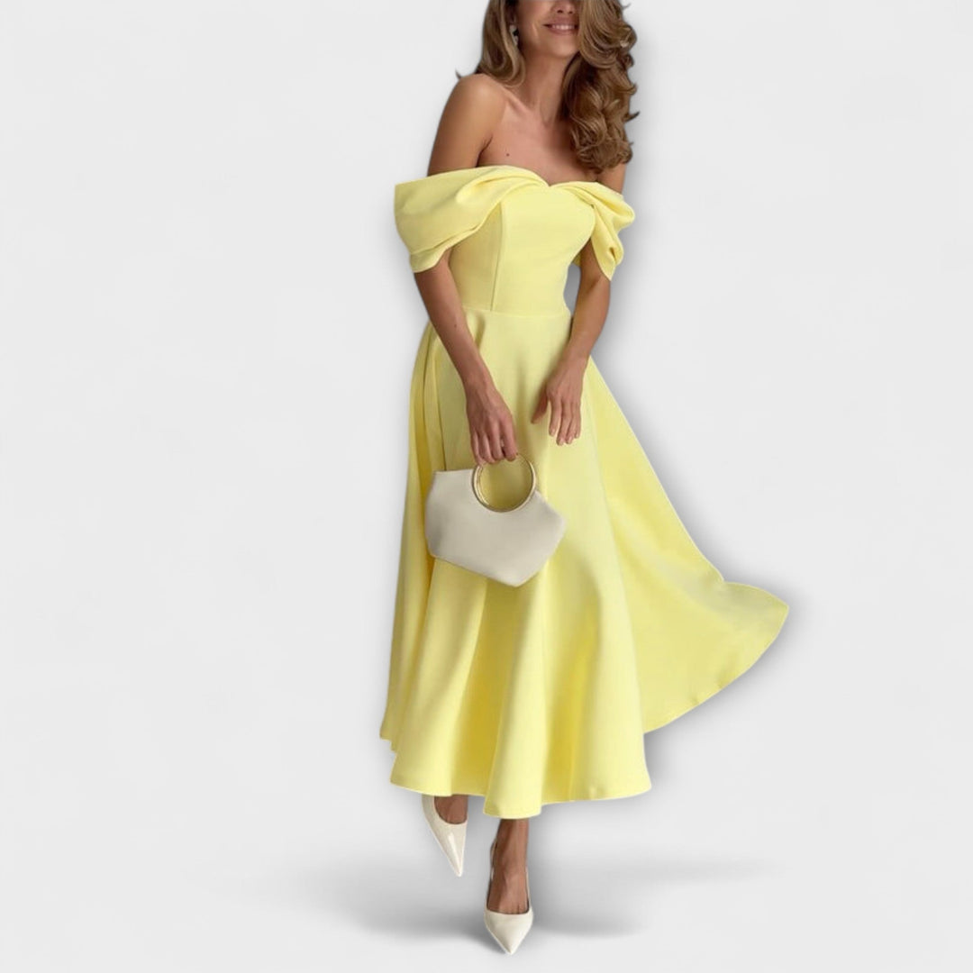 Romy | Chic maxi dress with off-the-shoulder design and draping