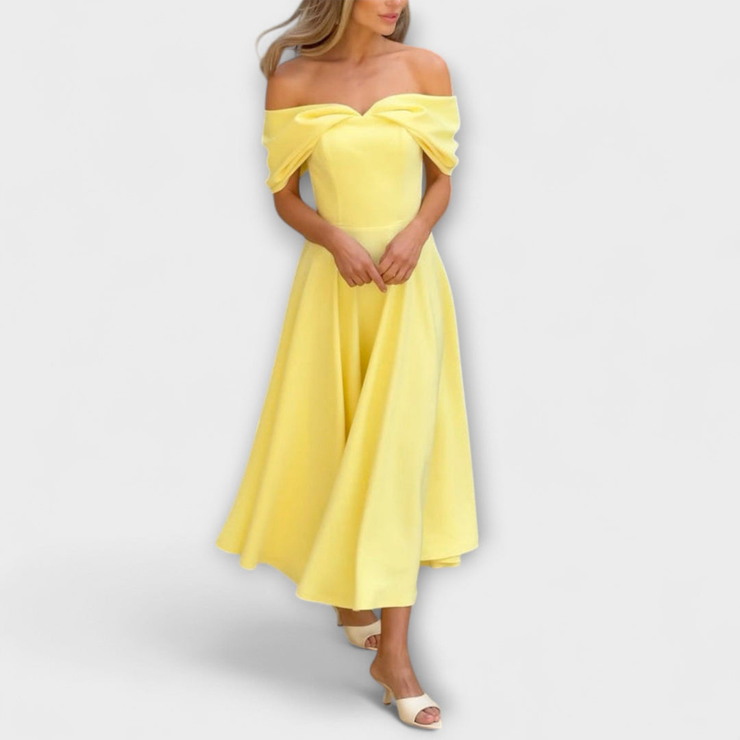 Romy | Chic maxi dress with off-the-shoulder design and draping