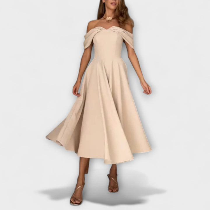 Romy | Chic maxi dress with off-the-shoulder design and draping