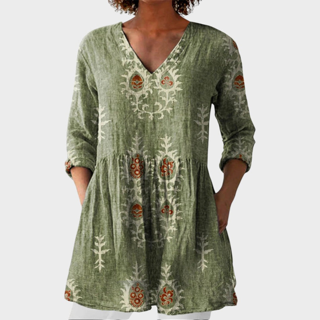 Elise – women's boho long blouse with V-neck | Bella Taylor - New York