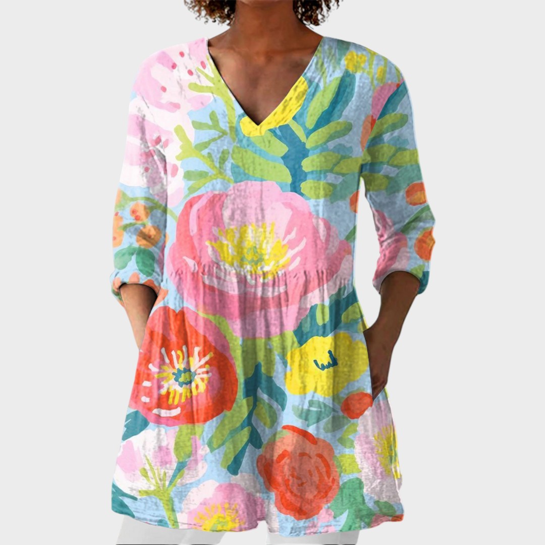 Helene – women's boho long blouse with V-neck | Bella Taylor - New York