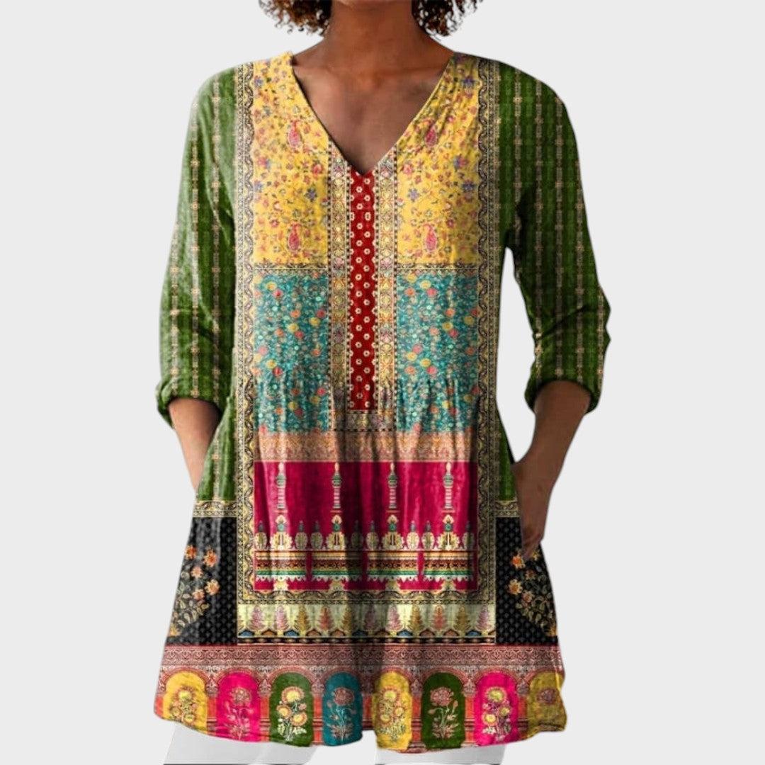 Lily – women's boho long blouse with V-neck | Bella Taylor - New York