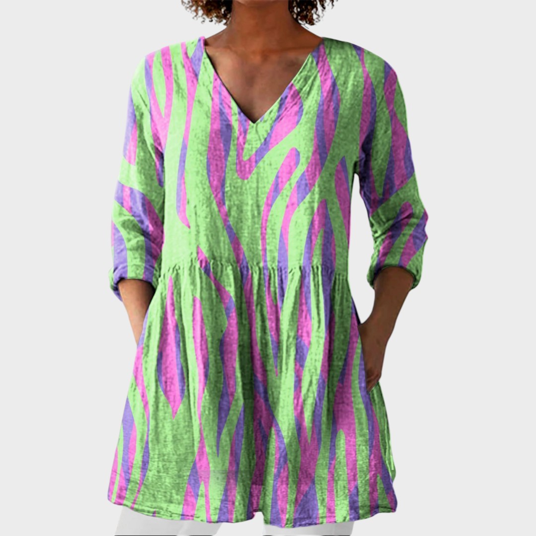 Oceane – women's boho long blouse with V-neck | Bella Taylor - New York