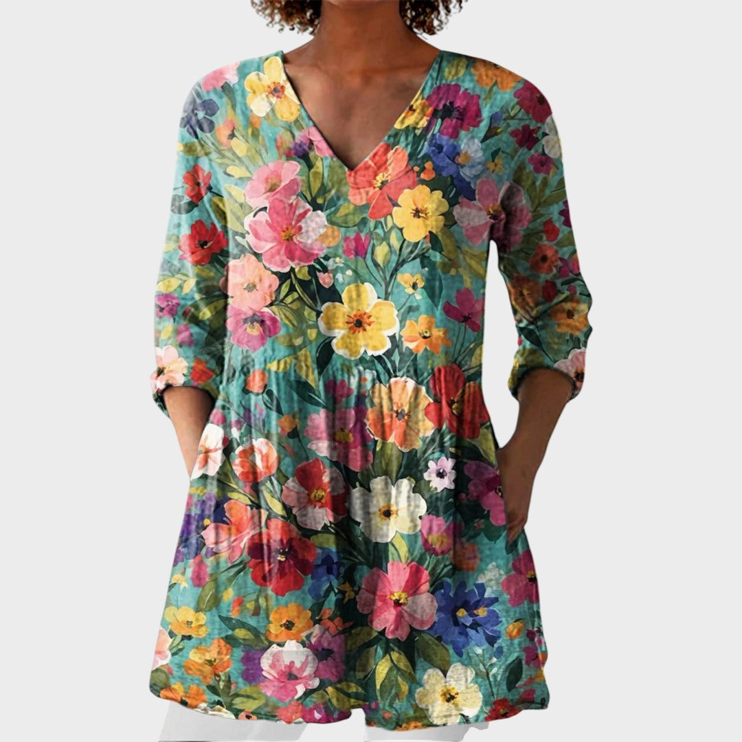 Nora – women's boho long blouse with V-neck | Bella Taylor - New York