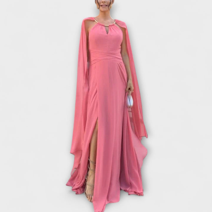 Mabel | Elegant Maxi Dresses with Cape and High Slit