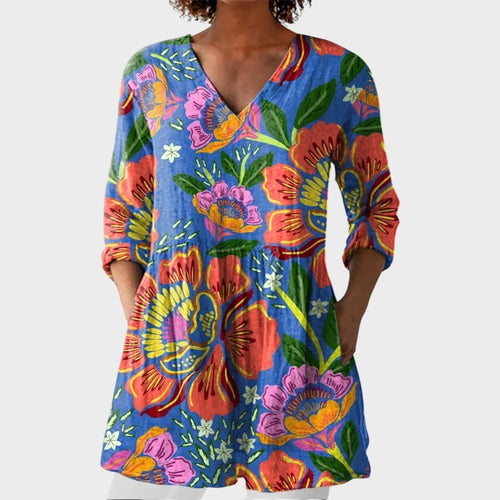 Abigail – women's boho long blouse with V-neck | Bella Taylor - New York