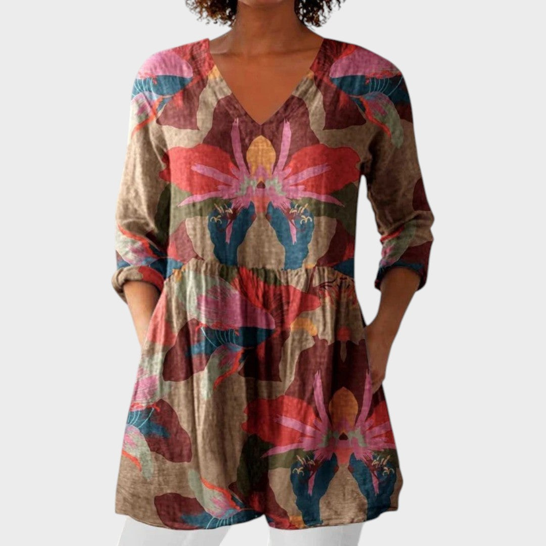 Sarah – women's boho long blouse with V-neck | Bella Taylor - New York