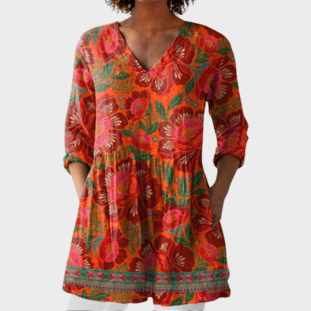 Marion – women's boho long blouse with V-neck | Bella Taylor - New York