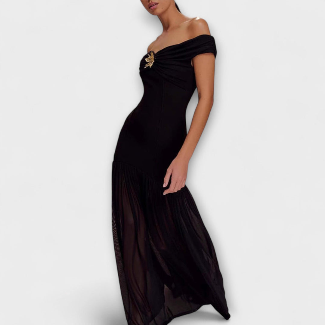 Maelie - Elegant Strapless Maxi Bodycon Dress with Floral Decorations