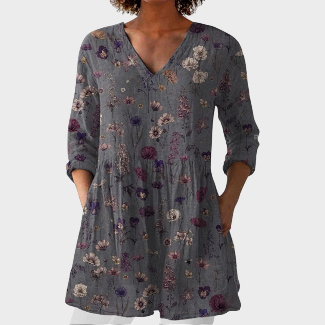Audrey – women's boho long blouse with V-neck | Bella Taylor - New York