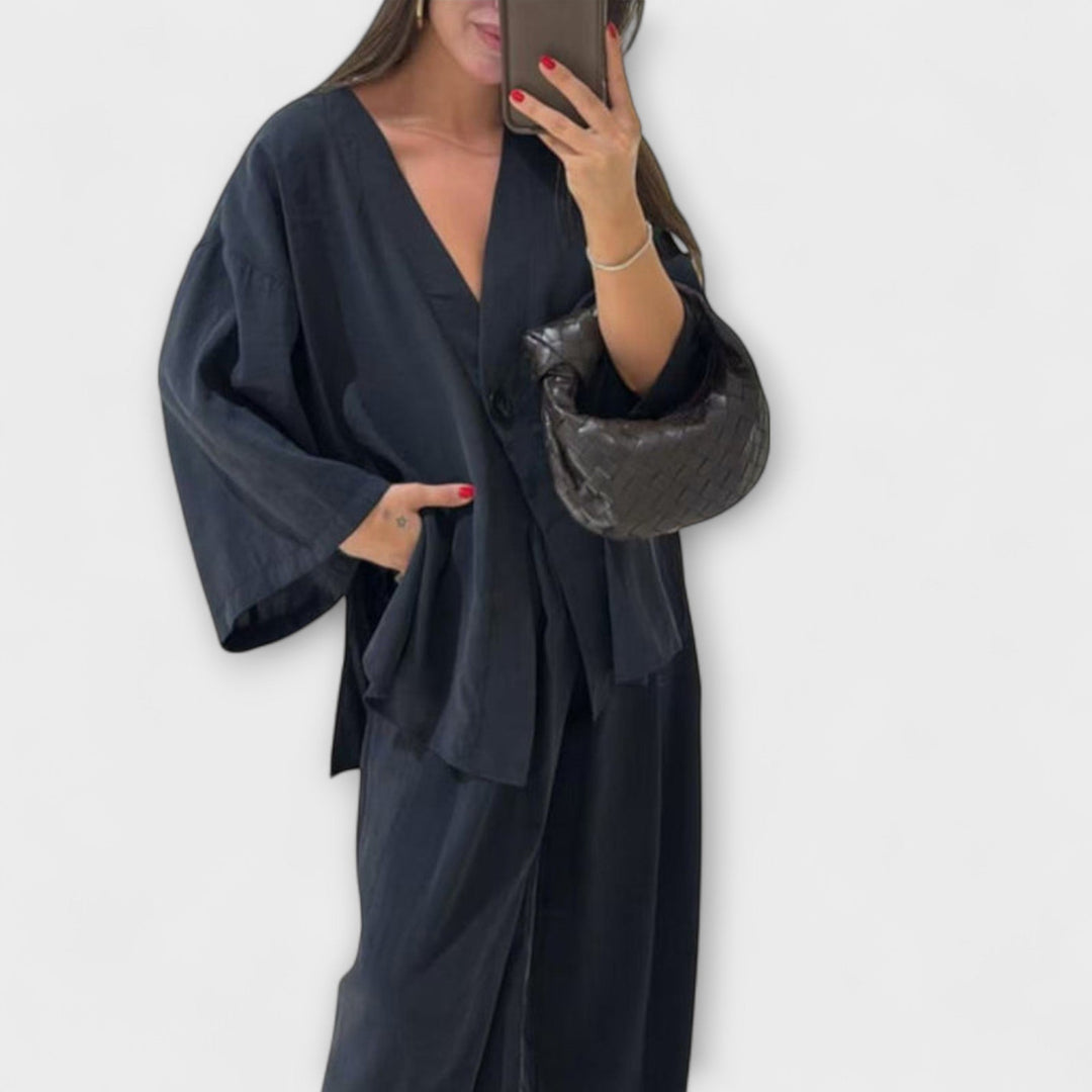 Jacqueline | Casual V-Neck Top and Pants Duo