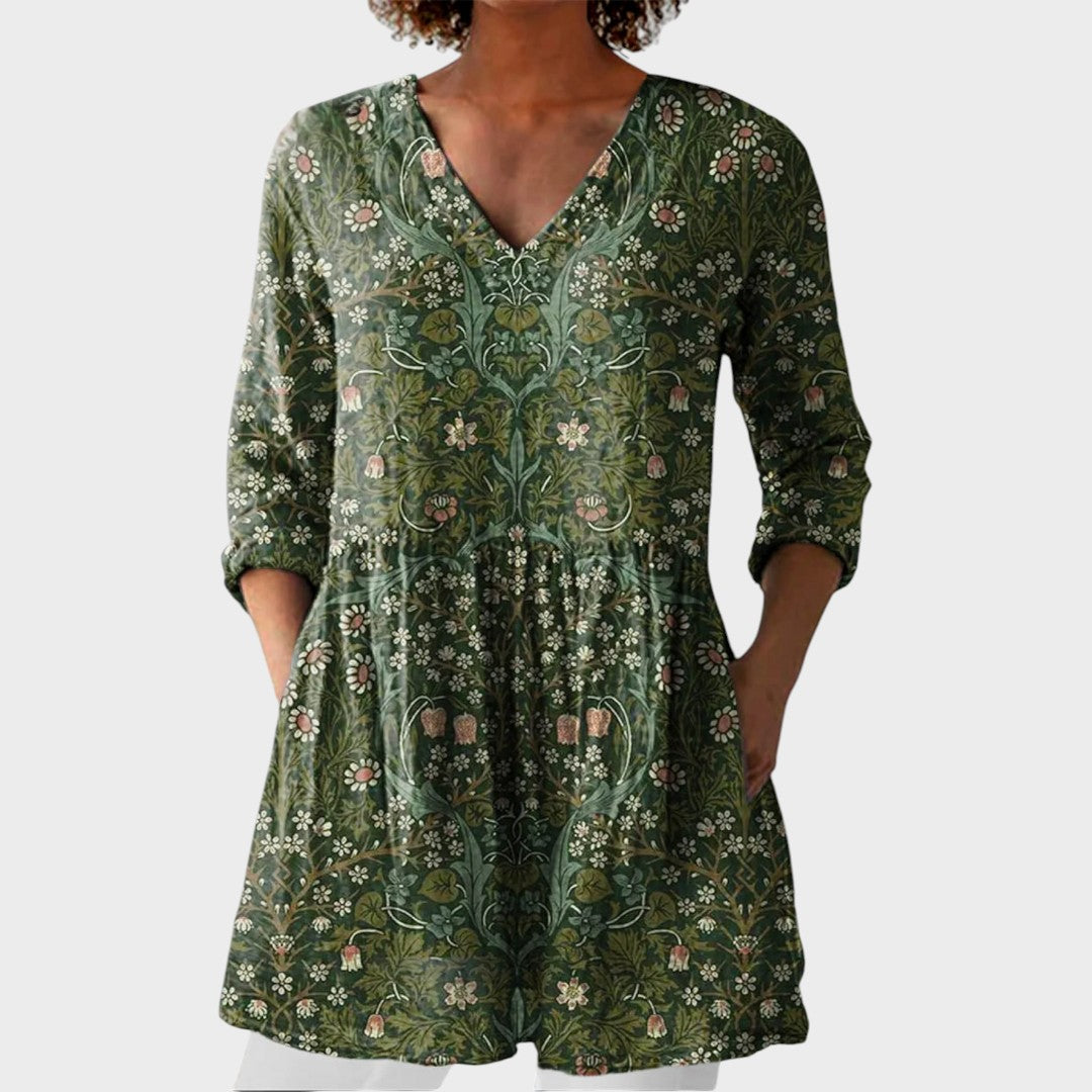 Julie – women's boho long blouse with V-neck | Bella Taylor - New York