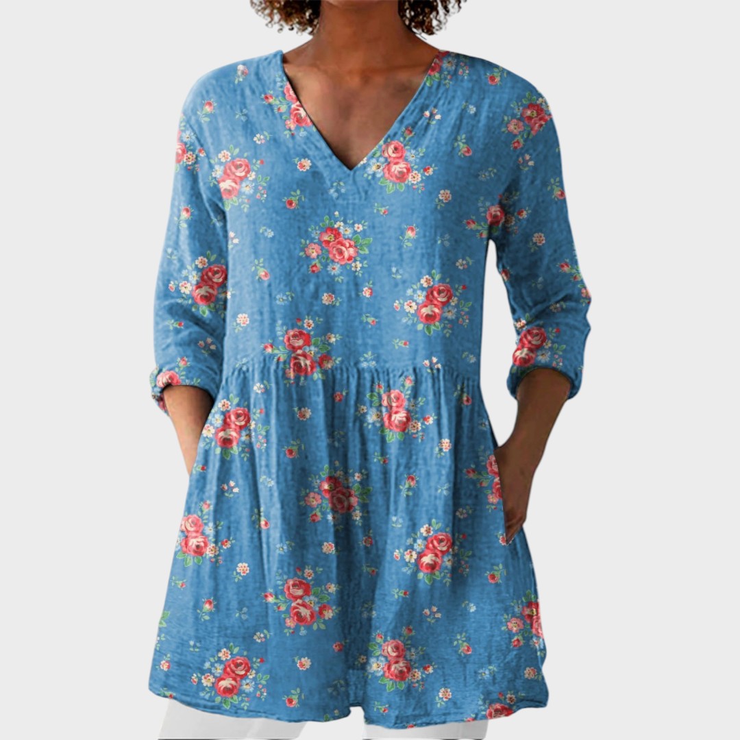 Melanie – women's boho long blouse with V-neck | Bella Taylor - New York