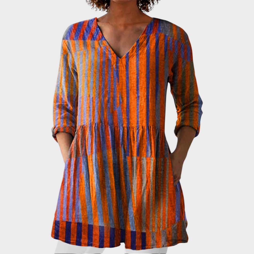 Nadia – women's boho long blouse with V-neck | Bella Taylor - New York