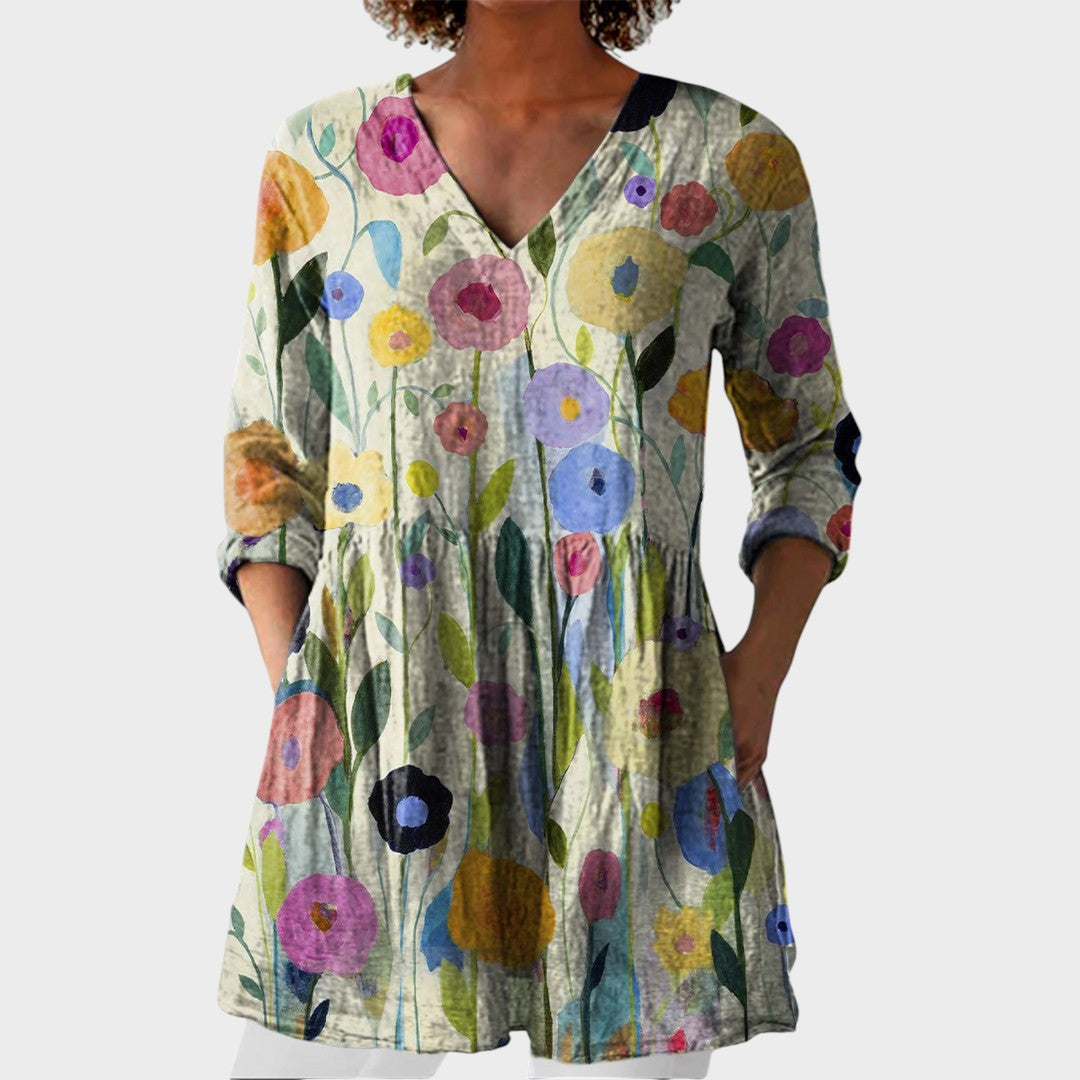 Louise – women's boho long blouse with V-neck | Bella Taylor - New York