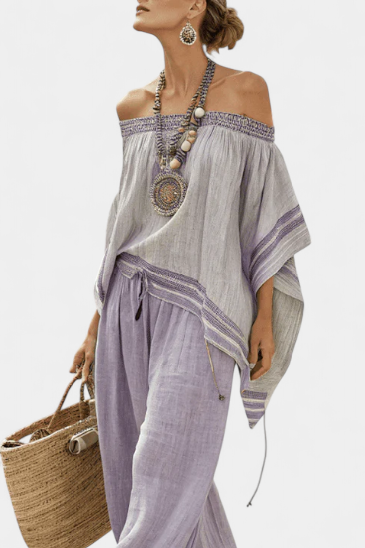 Eden | Shoulder and wide-leg striped trousers