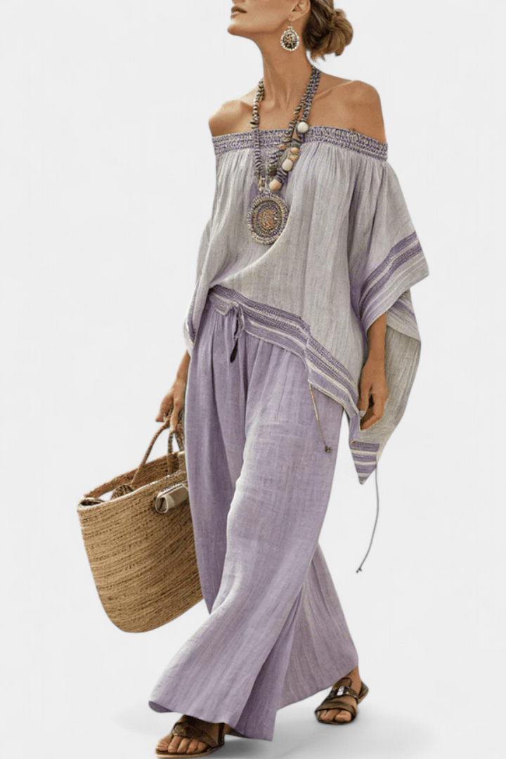 Eden | Shoulder and wide-leg striped trousers