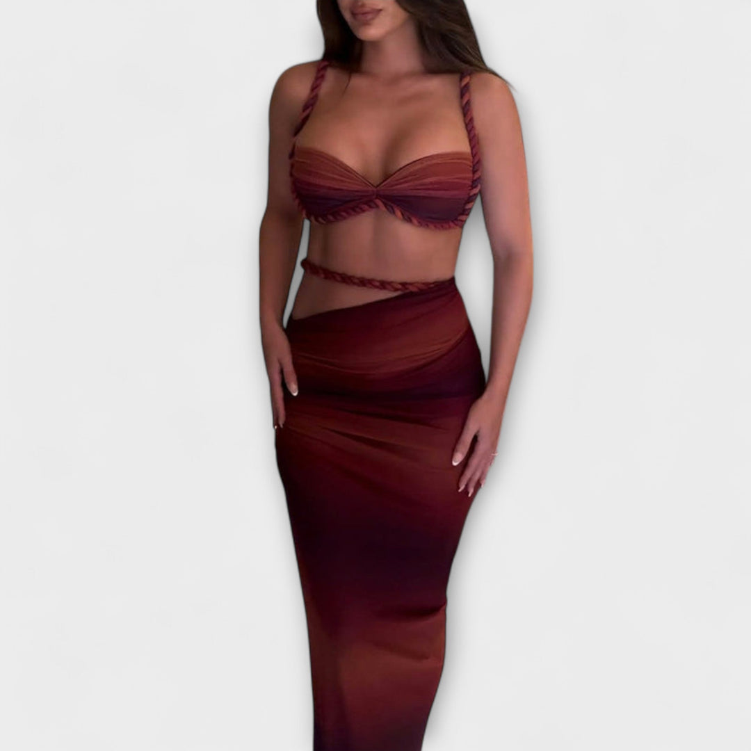 Jane | Stylish Gradient Braided Crop Top & Overskirt Duo