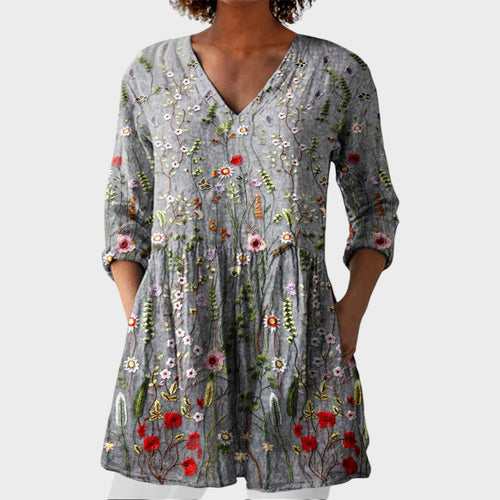 Amelie – women's boho long blouse with V-neck | Bella Taylor - New York