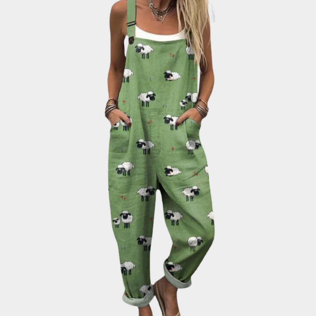 Holly Green Printed Overalls for Women