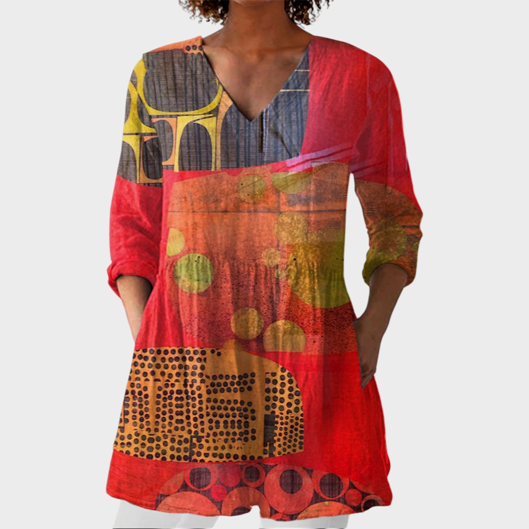 Lucie – women's boho long blouse with V-neck | Bella Taylor - New York