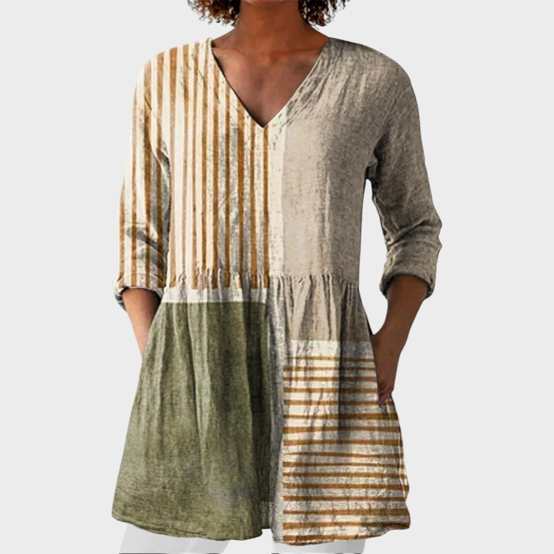 Camille – women's boho long blouse with V-neck | Bella Taylor - New York