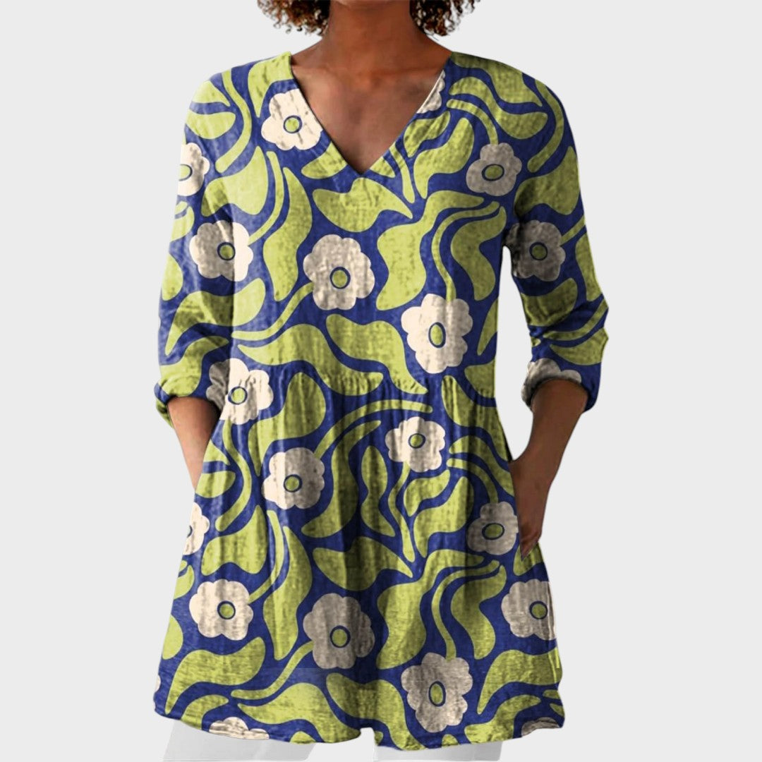 Elodie – women's boho long blouse with V-neck | Bella Taylor - New York