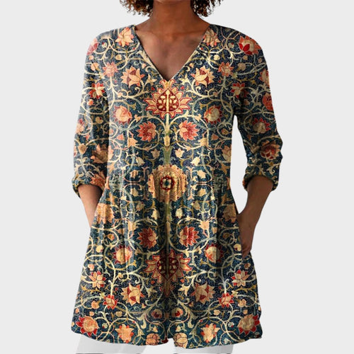 Celine – women's boho long blouse with V-neck | Bella Taylor - New York