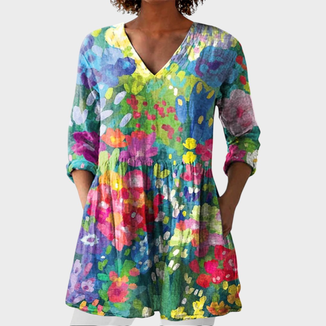 Maelle – women's boho long blouse with V-neck | Bella Taylor - New York