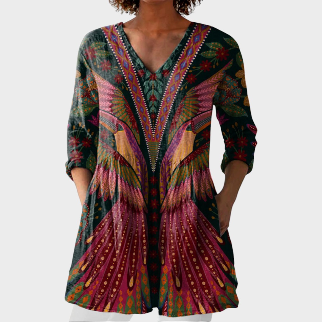 Manon – women's boho long blouse with V-neck | Bella Taylor - New York