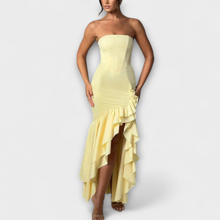 Zuri | Maxi dress with off-the-shoulder design and asymmetrical hem