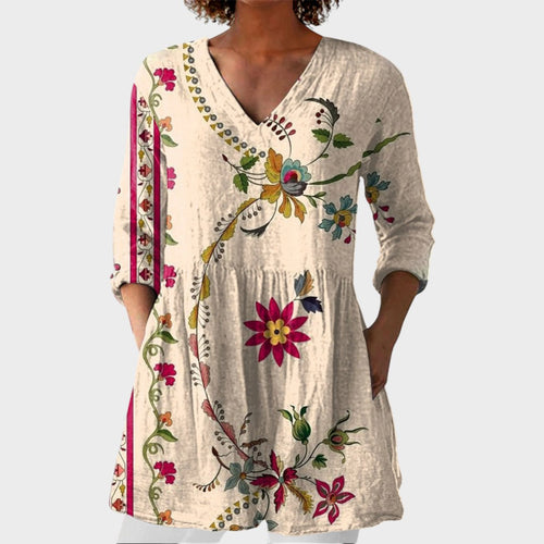 Clara – women's boho long blouse with V-neck | Bella Taylor - New York