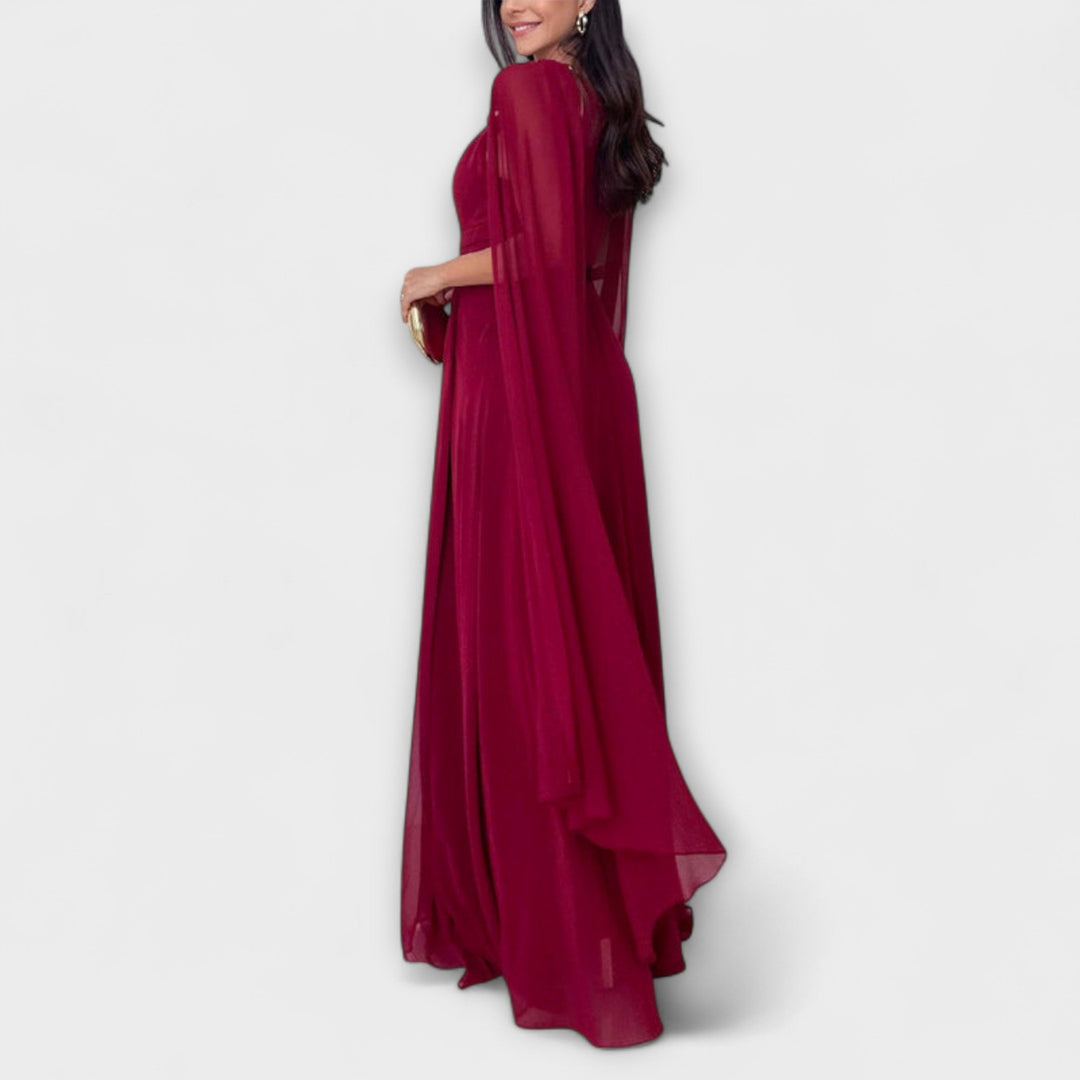 Mabel | Elegant Maxi Dresses with Cape and High Slit