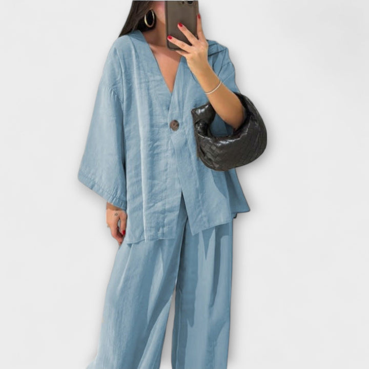 Jacqueline | Casual V-Neck Top and Pants Duo