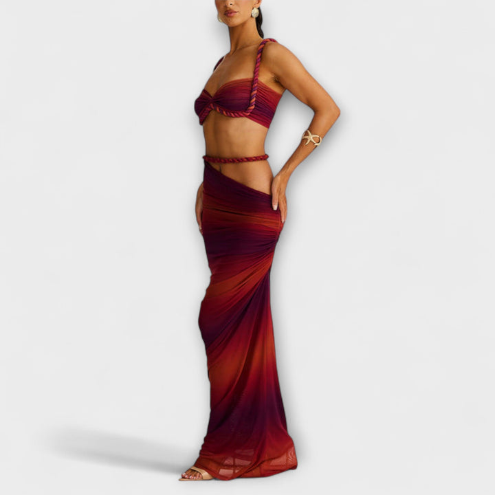 Jane | Stylish Gradient Braided Crop Top & Overskirt Duo