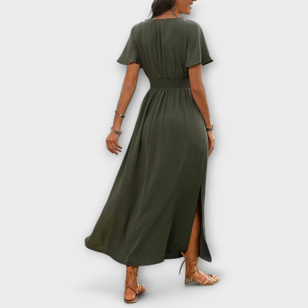 Heather | Elegant Boho Dress with V-Neck and Long Sleeves