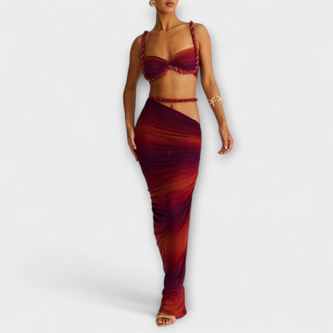 Jane | Stylish Gradient Braided Crop Top & Overskirt Duo