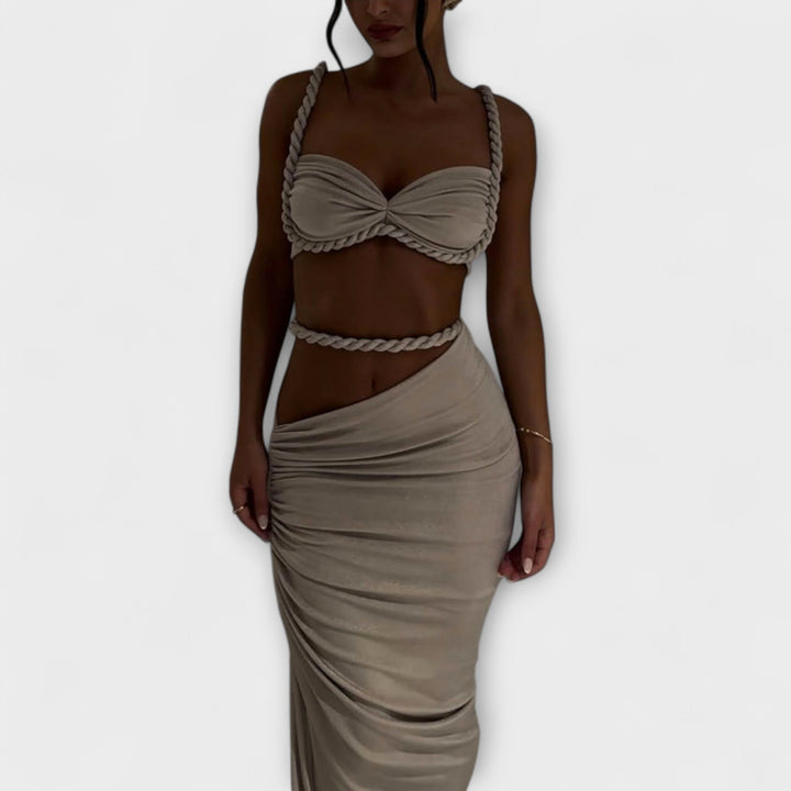Jane | Stylish Gradient Braided Crop Top & Overskirt Duo