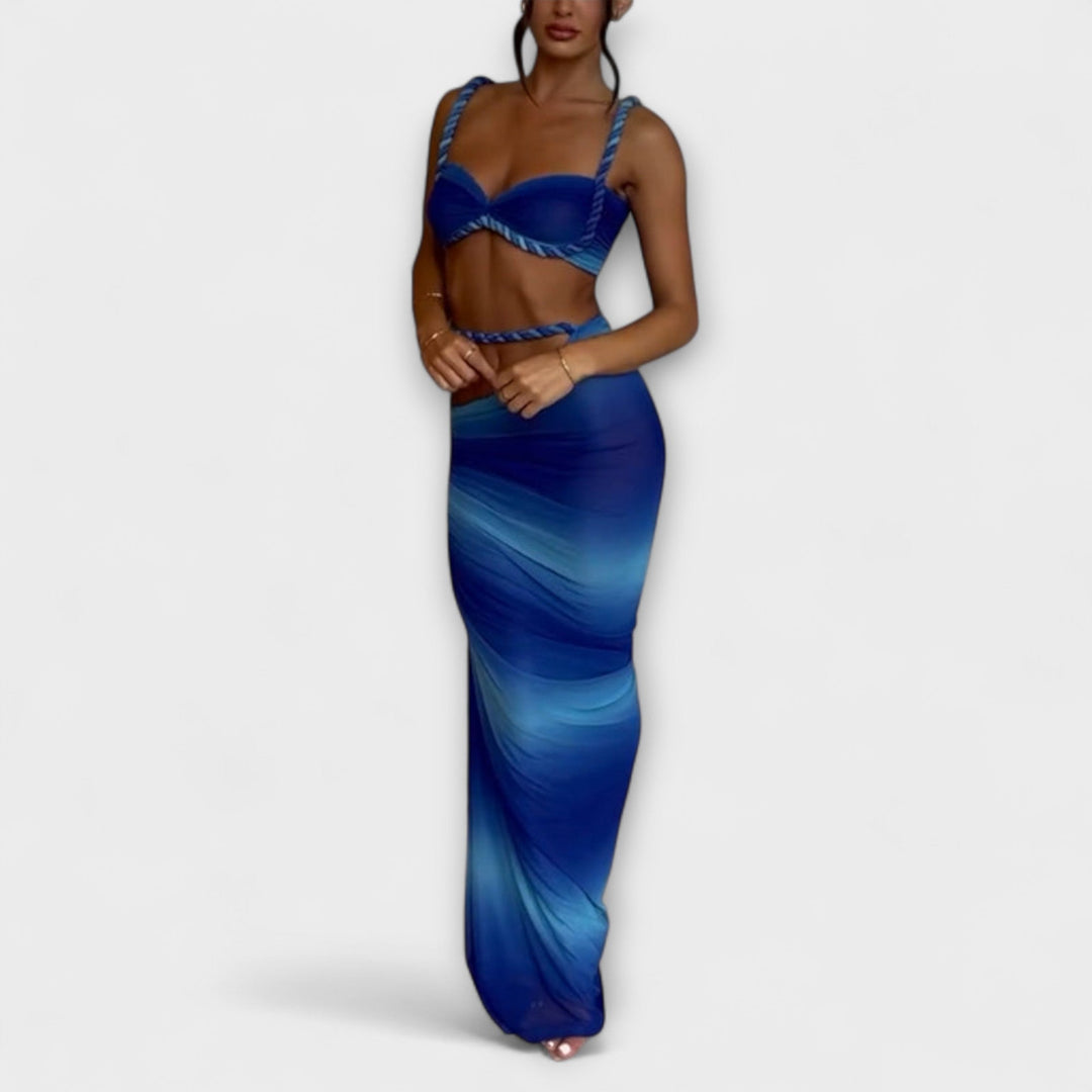 Jane | Stylish Gradient Braided Crop Top & Overskirt Duo