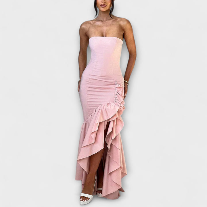 Zuri | Maxi dress with off-the-shoulder design and asymmetrical hem