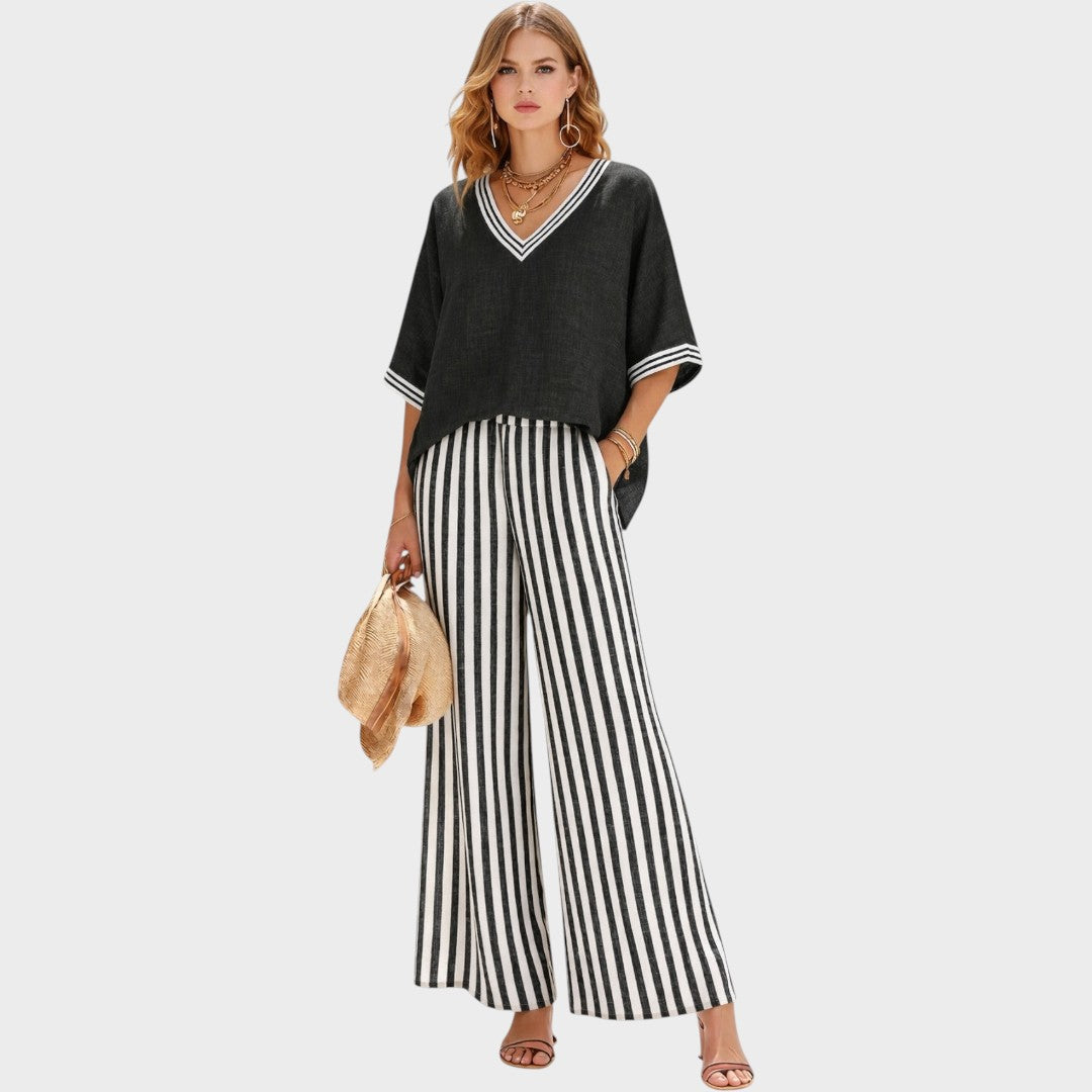 Tristane | Striped Pants and Blouse Set