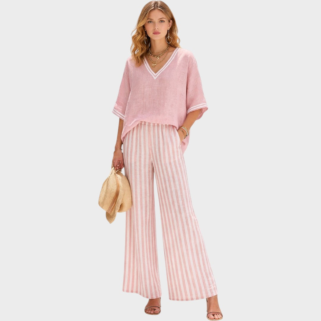 Tristane | Striped Pants and Blouse Set