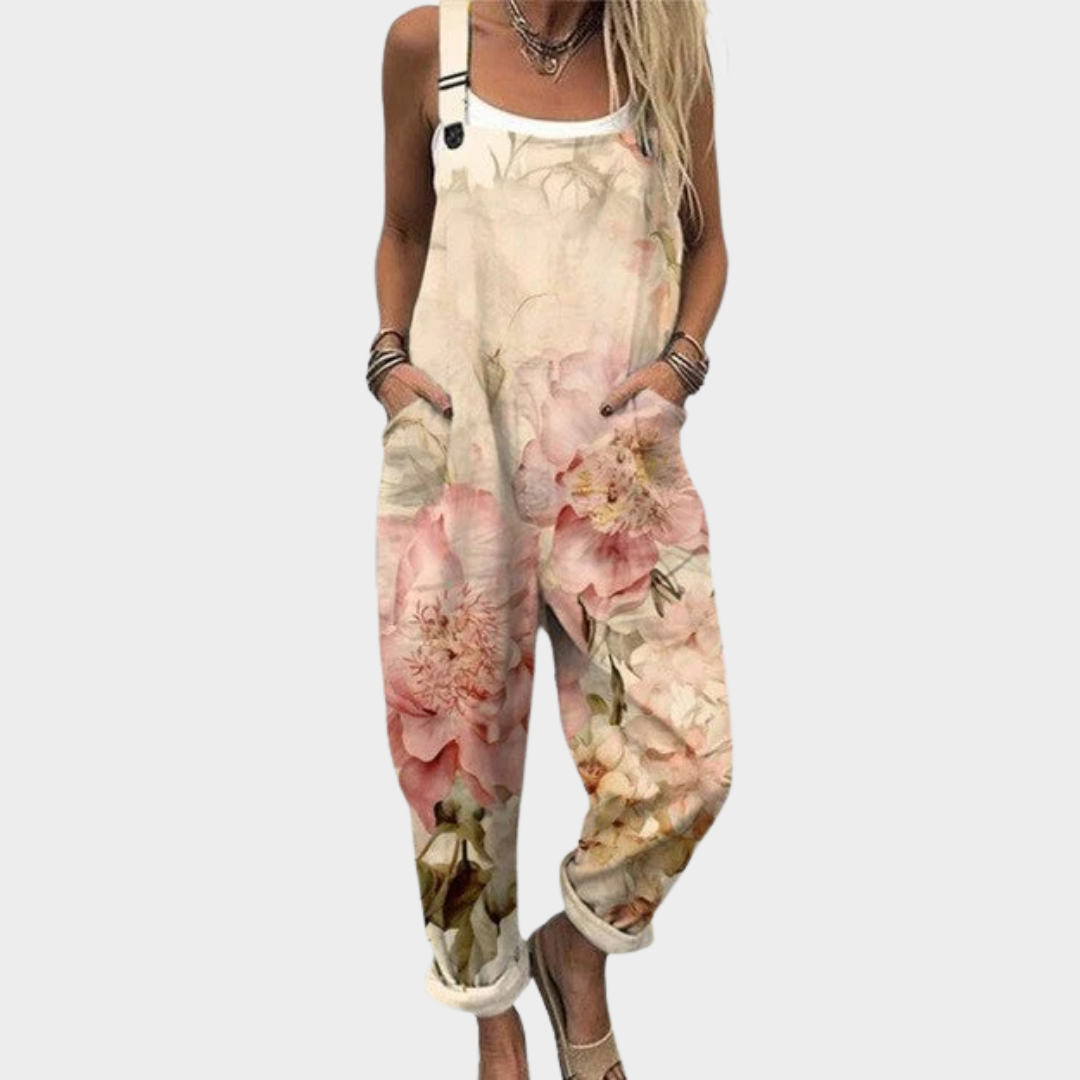 Almond Beige Printed Overalls for Women