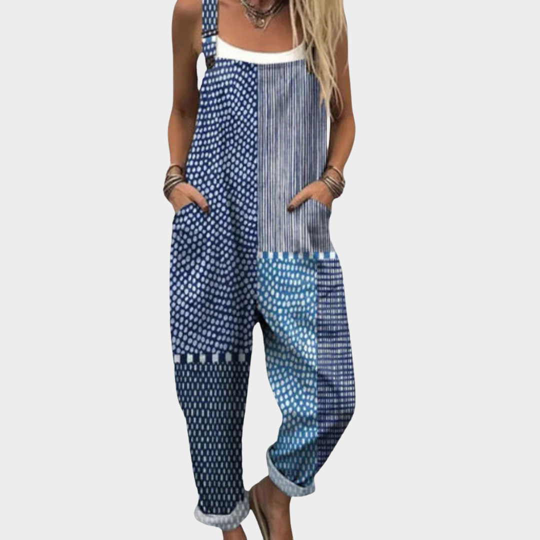 Indigo Blue Printed Overalls for Women