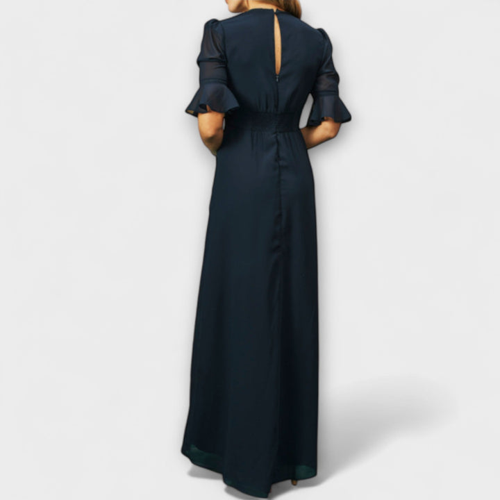 Béatrice | Elegant Navy Blue Dresses with Floral Embroidery