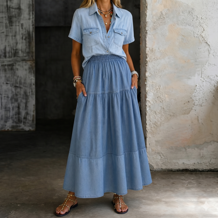 Sarah | Elastic Waist Denim Skirt