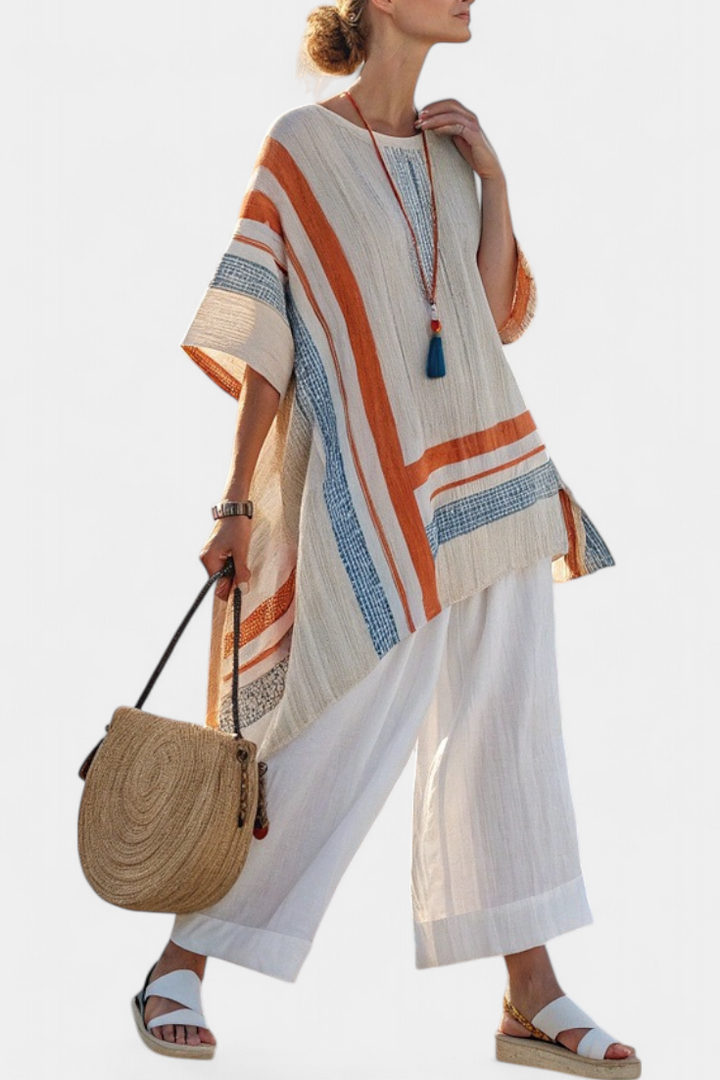 Belle | Sophisticated Asymmetric Blouse and Wide-leg Linen Trousers