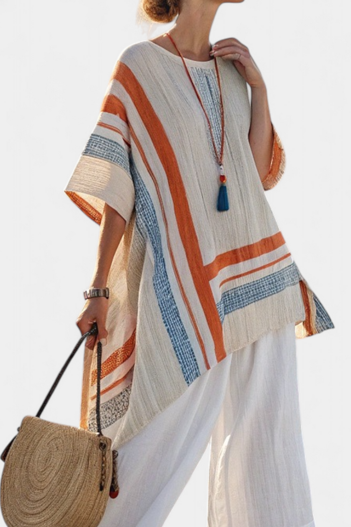 Belle | Sophisticated Asymmetric Blouse and Wide-leg Linen Trousers